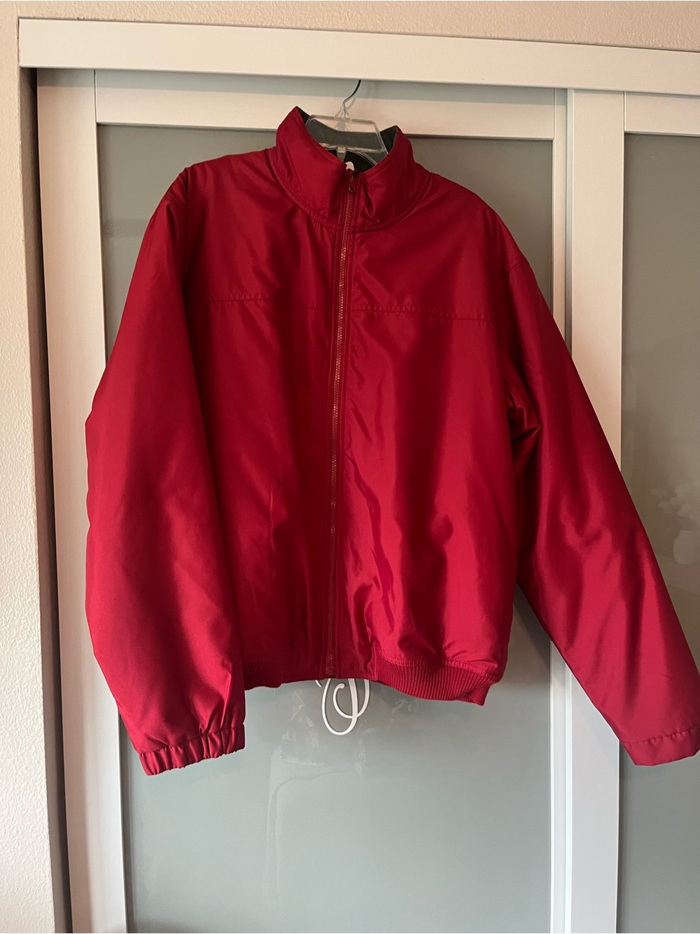 Chaps Men's Red nylon outer fleece lined Jacket - Casual Zip-Up bomber style 271